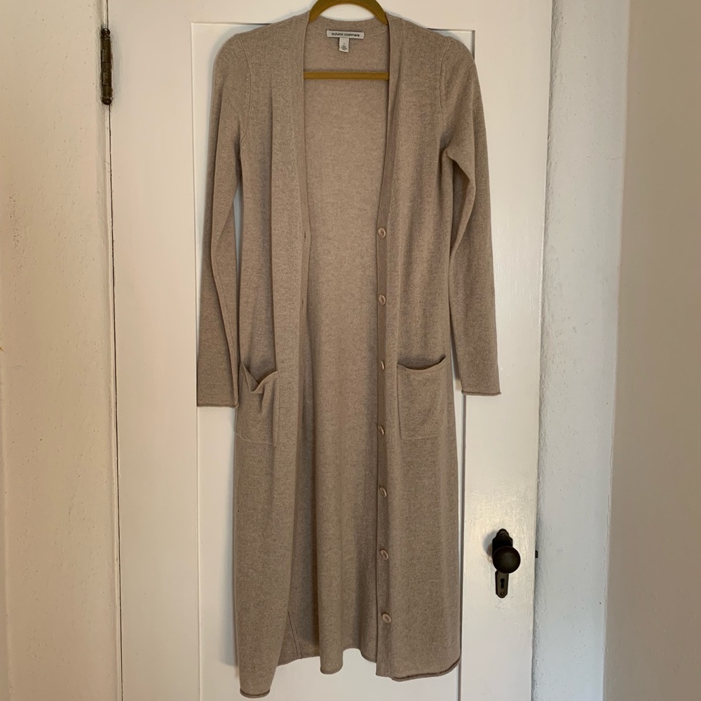 Cashmere Long Beige Cardigan